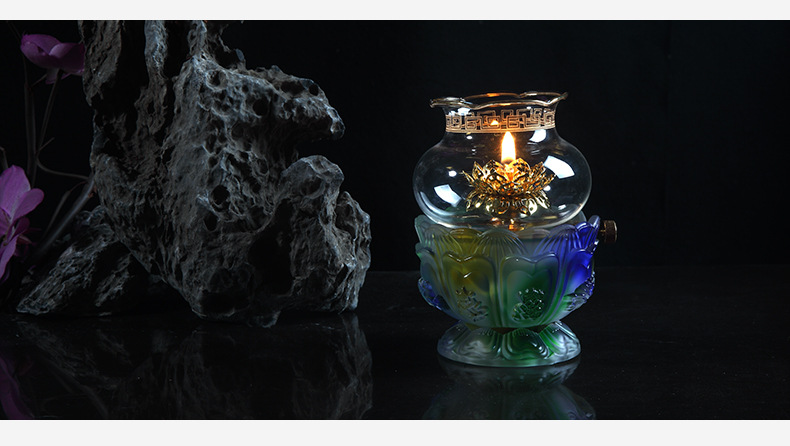 廠家直營(yíng) 佛教用品琉璃八吉祥油燈 供佛燈座佛供燈 財(cái)神燈酥油燭